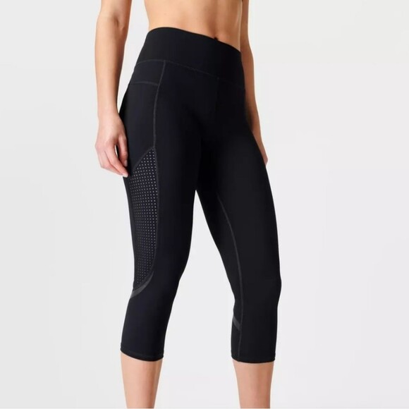 Sweaty Betty Zero Gravity Leggings Crop Black Venting Athleisure Gym XS - Picture 1 of 16